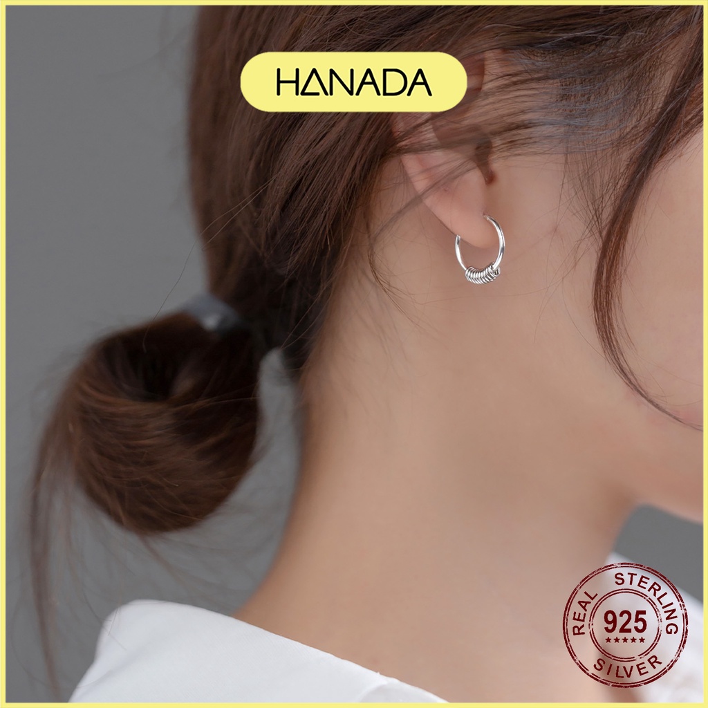 Khuyên Tai Tròn Bạc 925 Hanada Bông Tai Tròn Trơn Cá Tính 0381