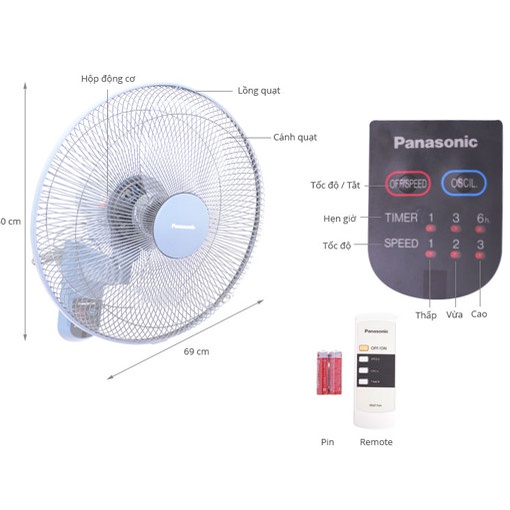 Quạt treo tường Panasonic F409MB (Màu xanh)/F409MG (Màu trắng ngà)