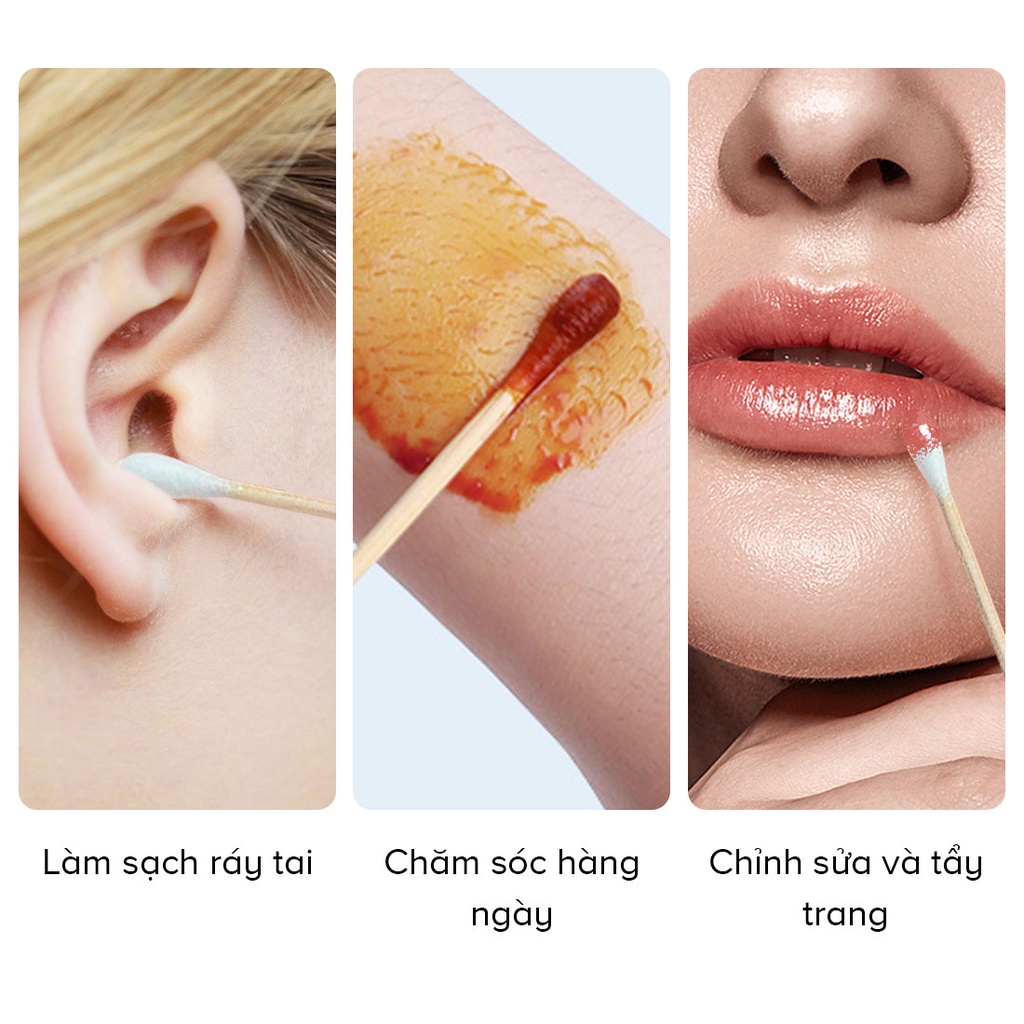 Tăm bông Miniso  Wooden Stick Cotton Swabs
