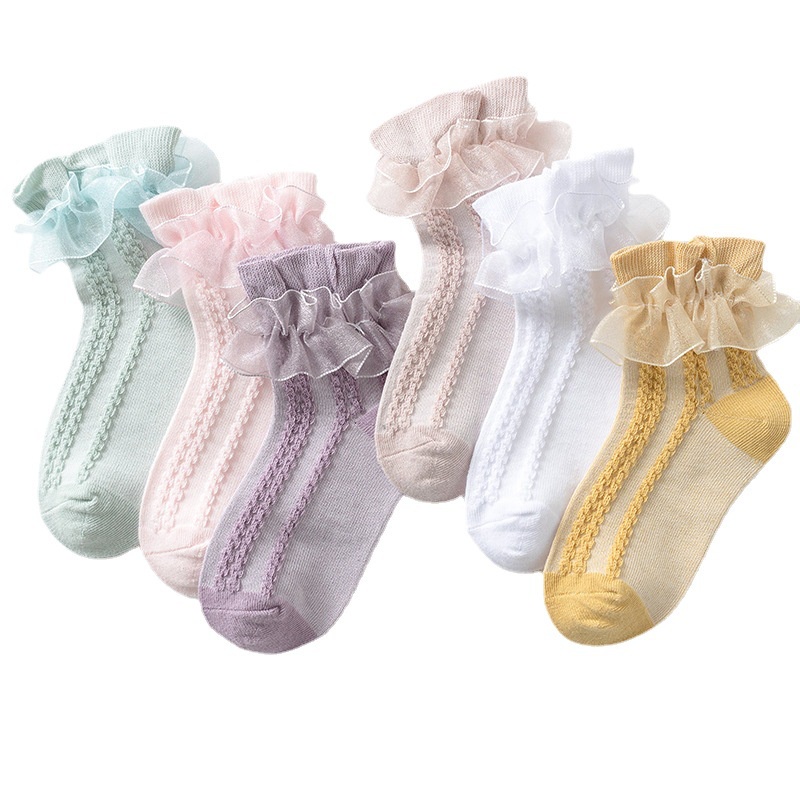 Vớ Cotton Mỏng Phối Ren Kiểu Công Chúa Thời Trang Xuân Thu Cho Bé Gái