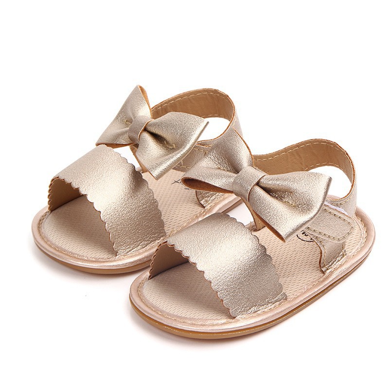 Giày sandal da PU êm chân, trang trí nơ xinh xắn cho bé gái