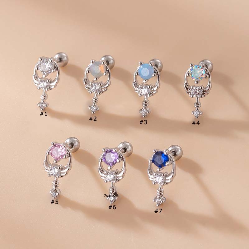 1 Khuyên Tai Helix Hai Đầu Bằng Thép Không Gỉ Đính Đá Zircon Nhiều Màu Sắc