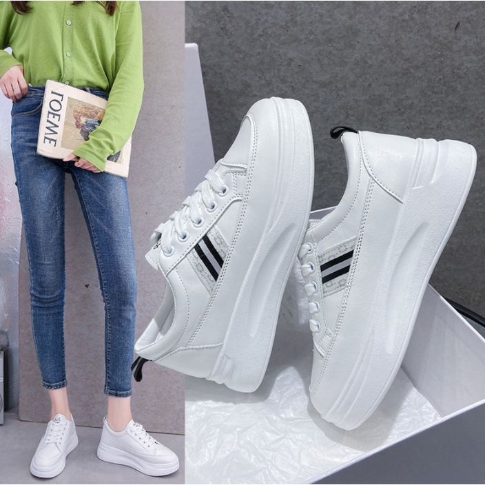 Giày nữ thể thao sneaker đi học đi làm đẹp đế cao big size trắng đen GT103 - GOLDSNEAKER