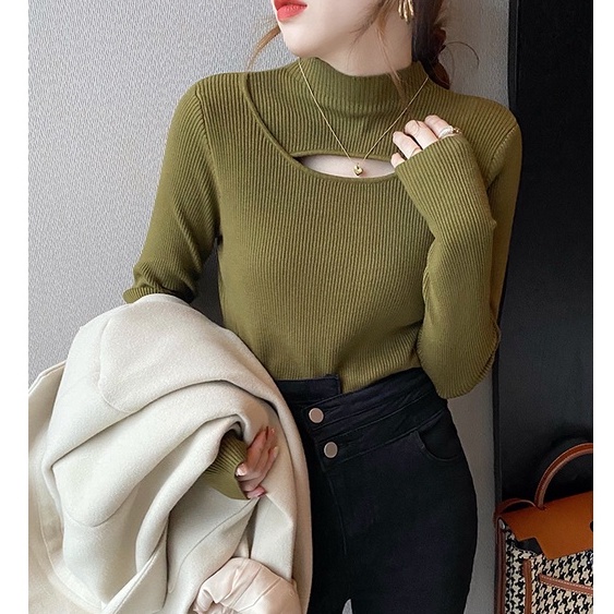 Áo sweater Dệt Kim Cổ Lọ Dáng Ôm Phong Cách Hàn Quốc Thời Trang Cho Nữ