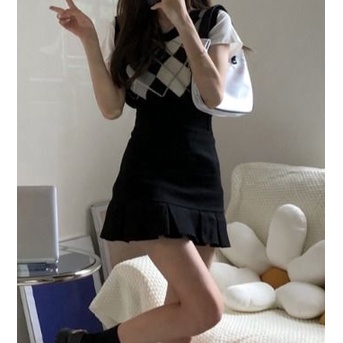 AMOI Chân Váy Ngắn Lưng Cao Màu Đen Thiết Kế Xếp Ly Thời Trang Cho Nữ