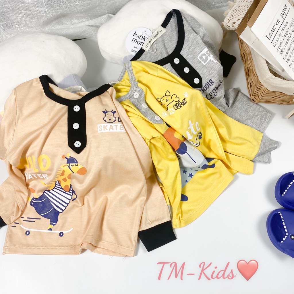 [LDD27] Bộ Dài Tay Thun lạnh MINKY MOM CÓ SIZE ĐẠI May Nút Cổ Trụ, Mềm Mịn, Thoáng Mát, Thoải Mái Hàng Chuẩn Đẹp Cho Bé