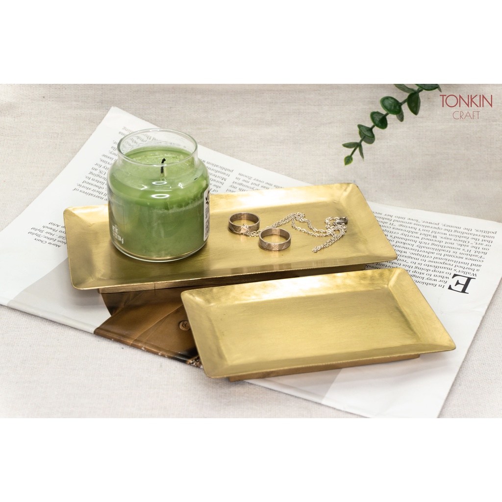 Đĩa đồng thau, đĩa đồng vàng, đĩa hình chữ nhật, đĩa trang trí