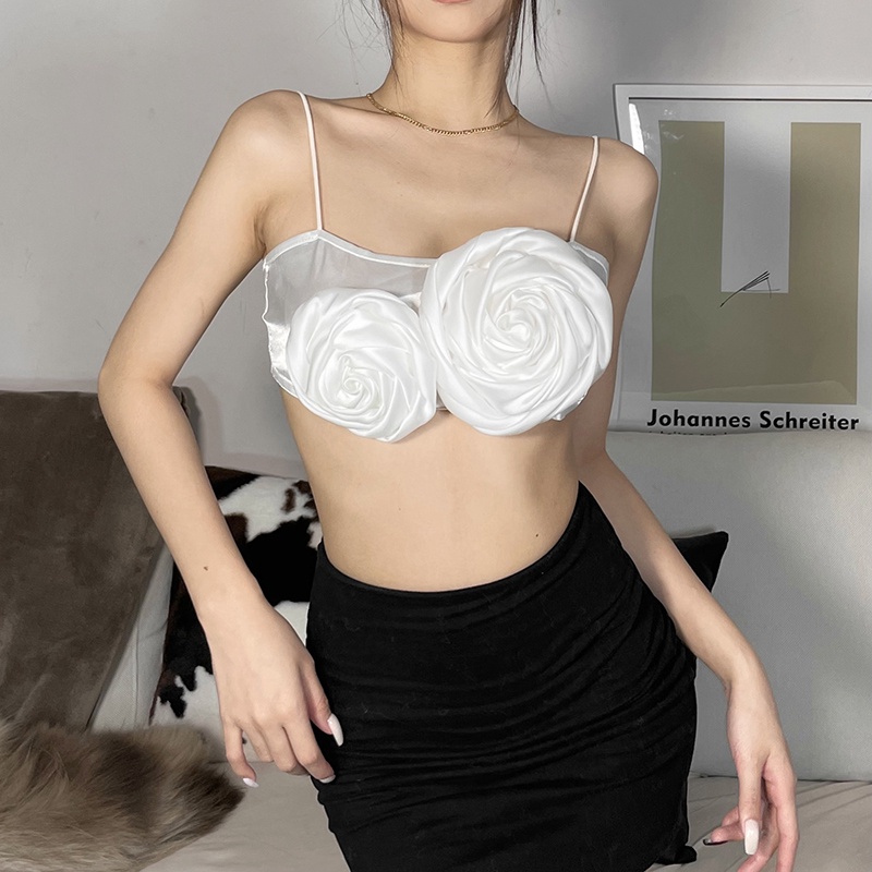 Kliou 2022 Mới vào mùa hè Áo hai dây KLIOU hở lưng thêu hoa hồng quyến rũ thời trang mùa hè dành cho nữ