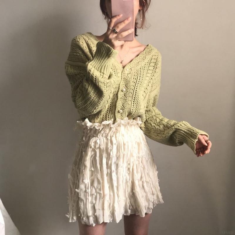 Áo khoác cardigan tay dài cổ chữ V màu sắc đơn giản thời trang dành cho nữ