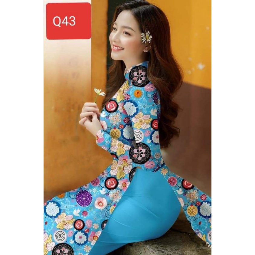 Áo dài lụa Nhật in họa tiết hoa tròn