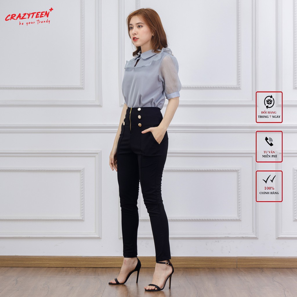 Quần tây nữ CRAZYTEEN ống bó phối khuy QC0353