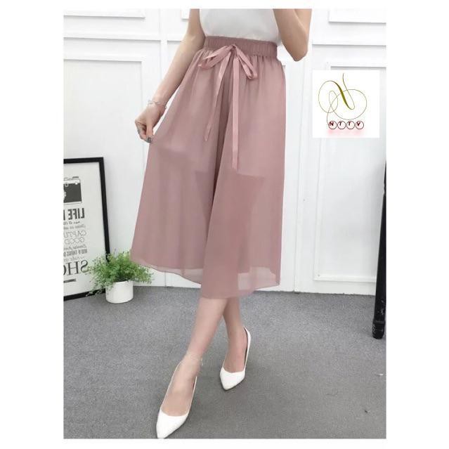 FS50K #889 Quần giả váy, ống rộng voan kèm nơ lụa hàng Quảng Châu loại 1 | BigBuy360 - bigbuy360.vn