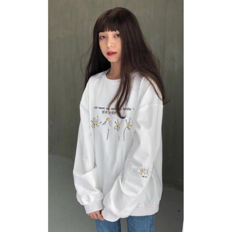 Áo Sweater DAISY'S CRUSH Thêu Hoa TRẮNG UNISEX