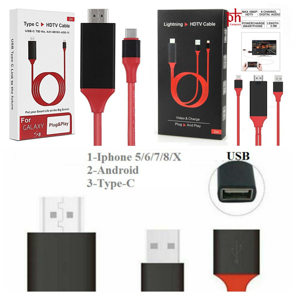 [FREESHIP] CÁP HDMI TỪ ĐIỆN THOẠI LÊN TIVI (TYPE-C, MICRO-USB, IPHONE)