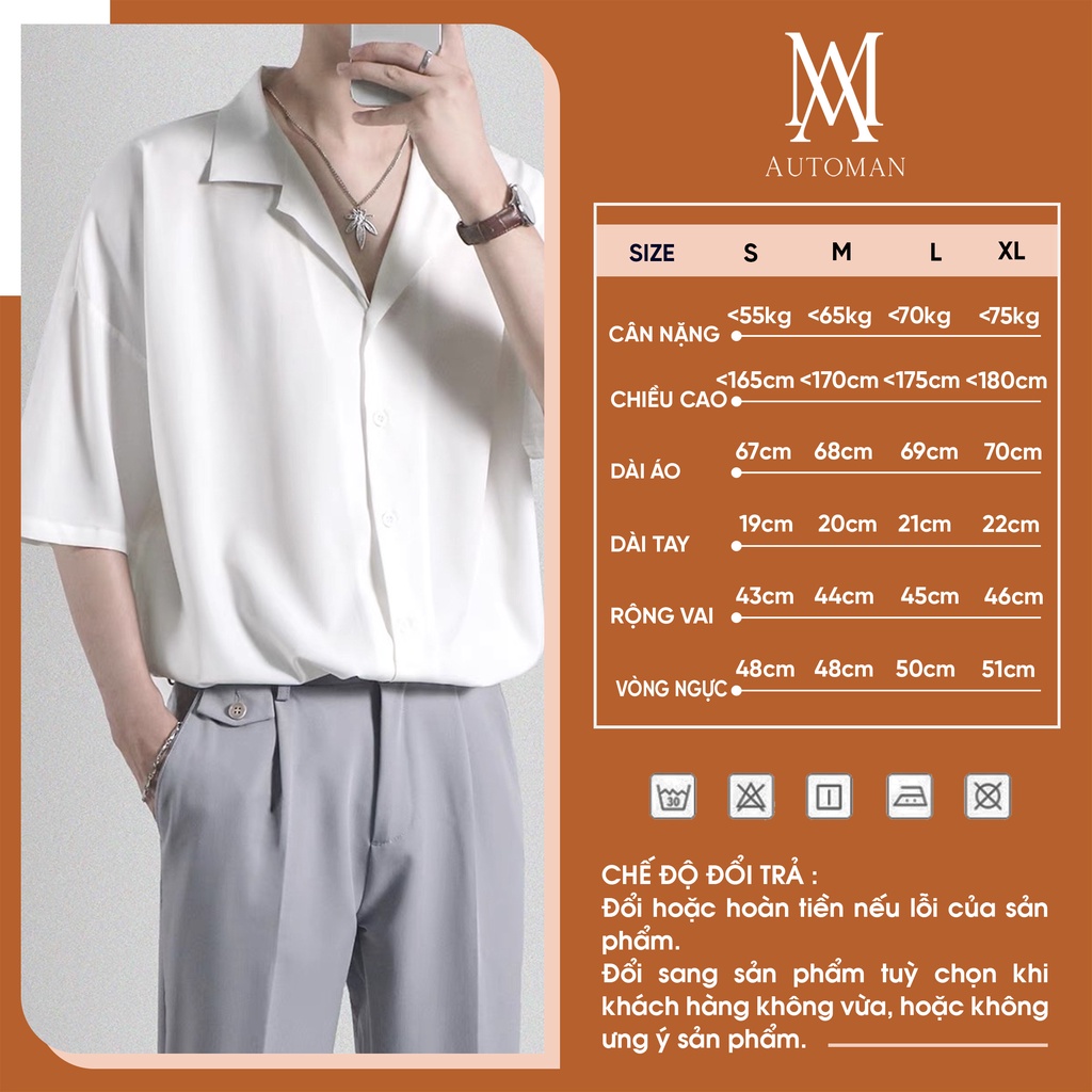 Áo sơ mi ngắn tay nam nữ form rộng cổ vest unisex tay lỡ chất vải đũi cao cấp chống nhăn AUTOMAN A04