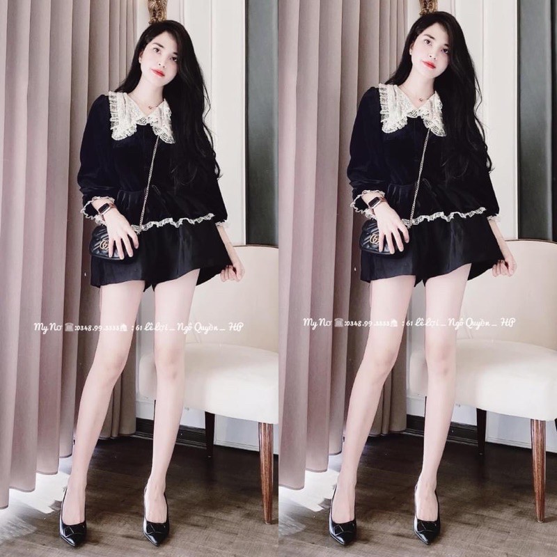 áo nhung viền ren