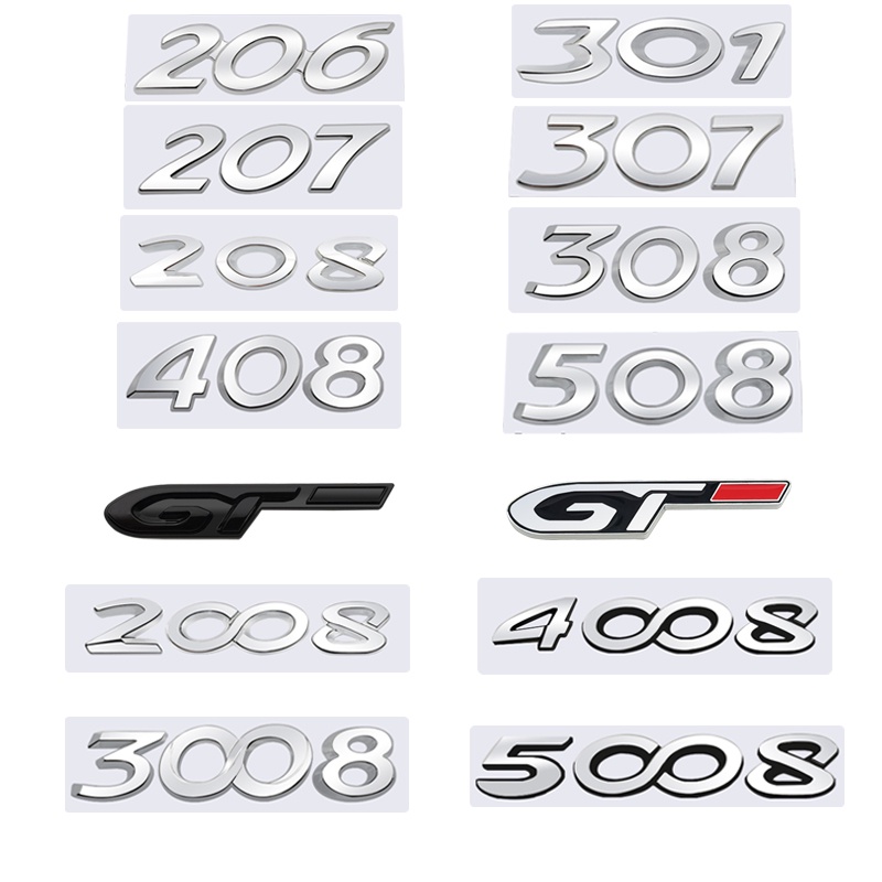 Miếng Dán Kim Loại Màu Bạc Trang Trí Xe Hơi Peugeot GT 206 207 208 301 307 308 408 508 2008 3008 4008 5008