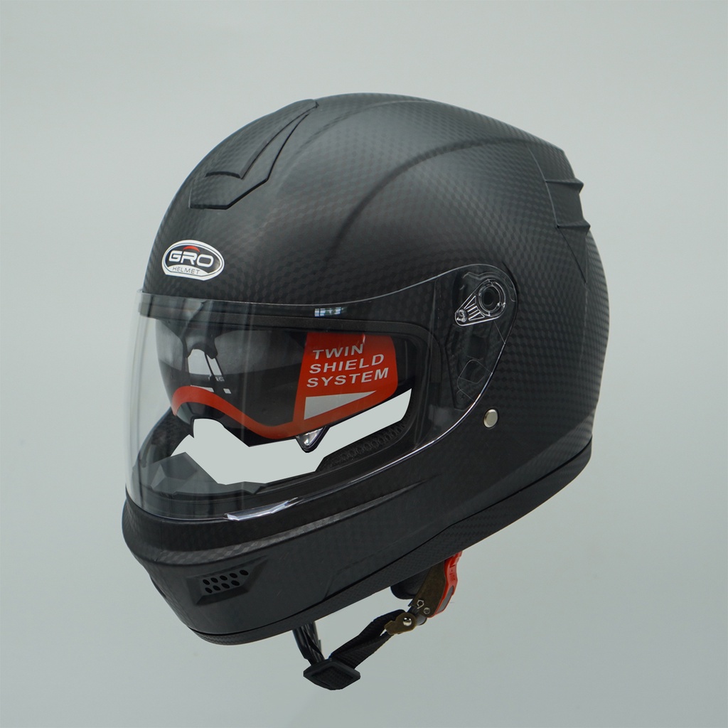 Mũ Bảo Hiểm Fullface GRO Helmet Vân Cacbon, mũ phượt 2 kính liền hàm, khóa kim loại chắc chắn