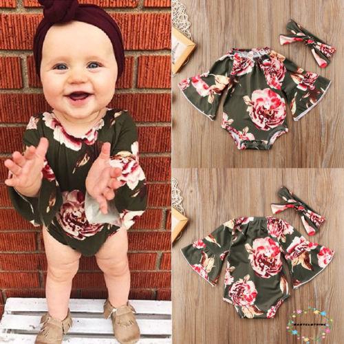 ღWSVღNewborn Toddler Baby Girl Clothes Floral Flower Bodysuit Romper Jumpsuit Outfits