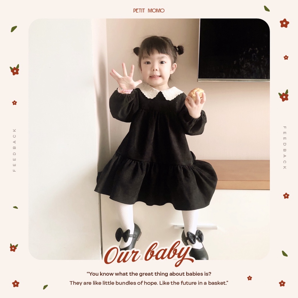 Váy Bé Gái 1-6 Tuổi Vải Nhung Chéo Cao Cấp PETIT MOMO Họa Tiết Nấm Pha Cổ Thêu Tinh Tế H098