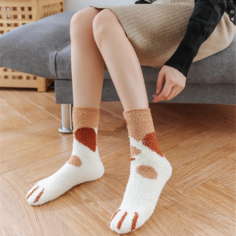 Vớ cotton giữ ấm họa tiết chân mèo dễ thương