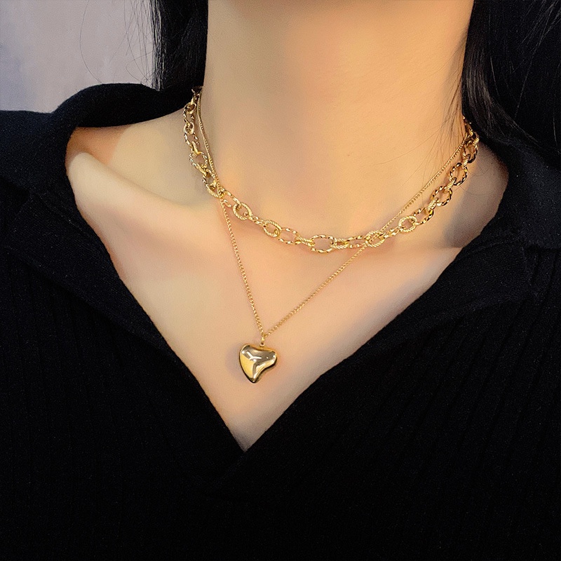 Dây Chuyền Thép Titan Hai Lớp Mặt Hình Trái Tim Thời Trang