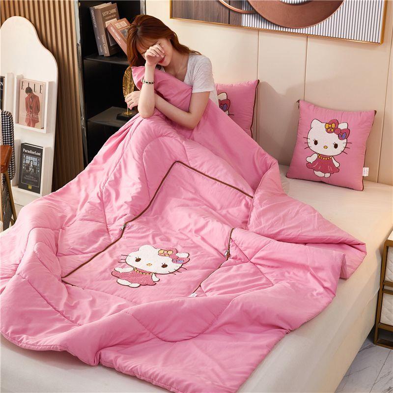 Bộ Chăn Gối Mềm Thân Thiện Với Da Thêu Hoạt Hình Hello Kitty Đáng Yêu Dành Cho Bé Gái Lunac