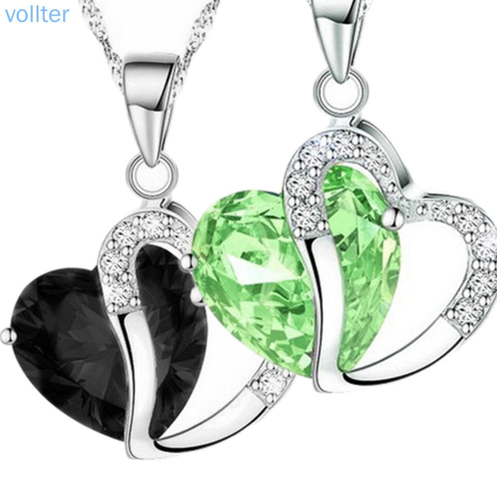 VOLL Women Girls Zircon Heart Pendant Clavicle Sweaters Necklace Alloy Adjustable Collar Decoration Jewelry
