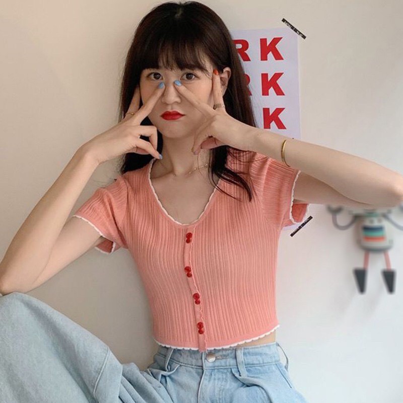Áo Len Tăm Dệt Kim Tay Ngắn 🎀 Áo croptop kiểu ngắn tay phong cách ulzzang Hàn Quốc C36 - Maoshop | BigBuy360 - bigbuy360.vn