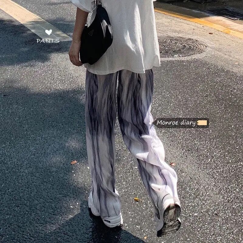 Salt tie-dyed wide-leg pants women s drape loose and casual 2021 new water ripple smudge pleated mopping trousers
