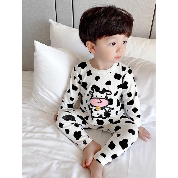 Quần áo trẻ em bộ thu đông dài tay bé trai bé gái Combo 2 bộ hình bò sữa MINKY thun lạnh mềm mại