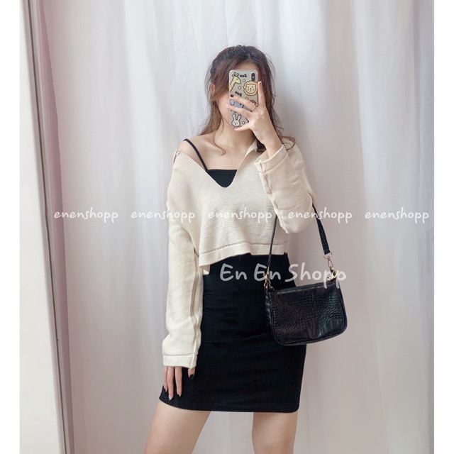 [ẢNH THẬT] Áo len croptop cổ V(A347)