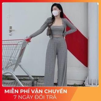 [ 𝐅𝐑𝐄𝐄 𝐒𝐇𝐈𝐏 ] Set bộ nữ 3 món áo len áo choàng mix quần suông thụng