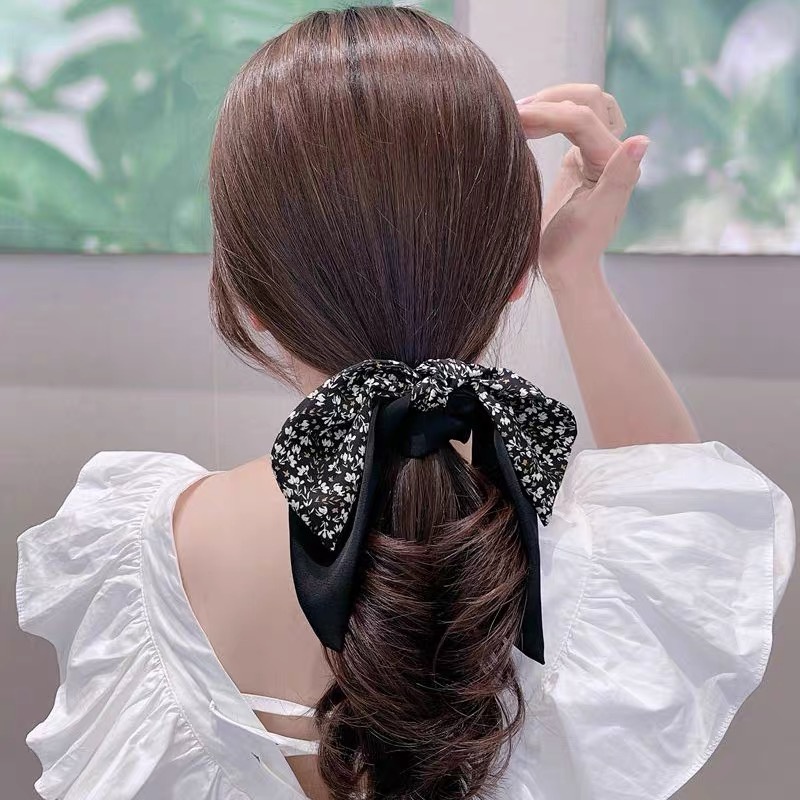 Dây Cột Tóc Scrunchies Màu Đen Thời Trang Hàn Quốc Cho Nữ