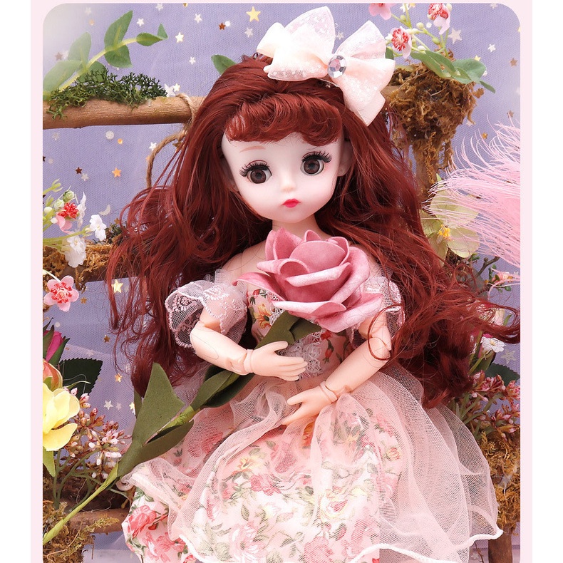 Búp Bê 30cm 23 Khớp Mắt 4D Nhắm Mở Váy Hoa Xinh Xắn