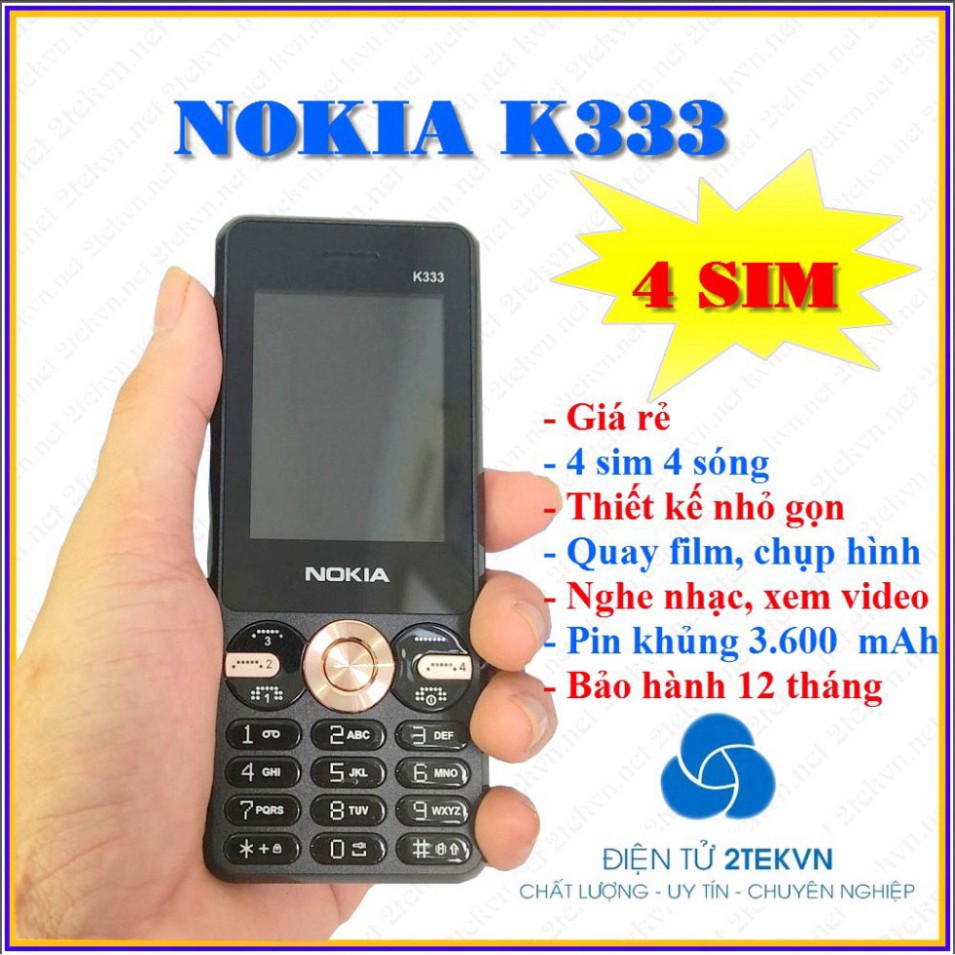 XẢ HẾT KHO Điện thoại 4 sim NOKIA K333 - Thiết kế nhỏ gọn, bảo hành 12 tháng XẢ HẾT KHO