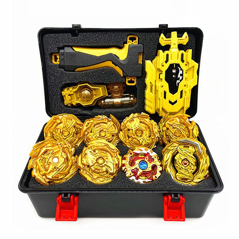 Set 8 Bộ đồ chơi con quay hồi chuyển Beyblades Arena 4D độc đáo dành cho trẻ em kèm tay phóng được mạ vàng có hộp đựng bộ đồ chơi cho trẻ em