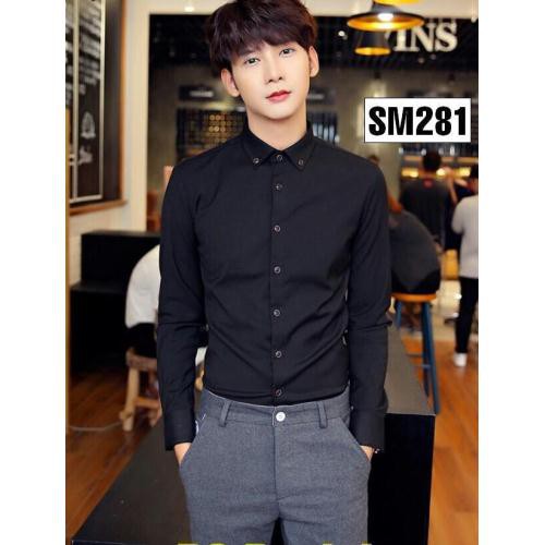 Áo sơmi nam Đen không nhăn-Dáng ôm Hàn Quốc Body