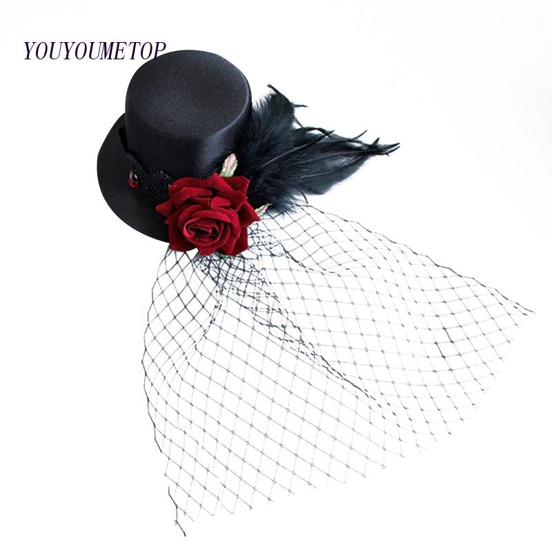 Youyo Kẹp Tóc Hình Nón Hoa Hồng Đỏ Phong Cách Gothic Trang Trí Lễ Hội