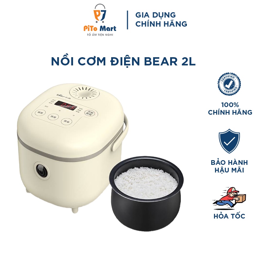 Nồi cơm điện mini đa năng BEAR SUBE015 2L nấu nhanh, nấu chậm (Nồi cơm điện tử nấu cơm, cháo, hầm, hấp, luộc ngon)