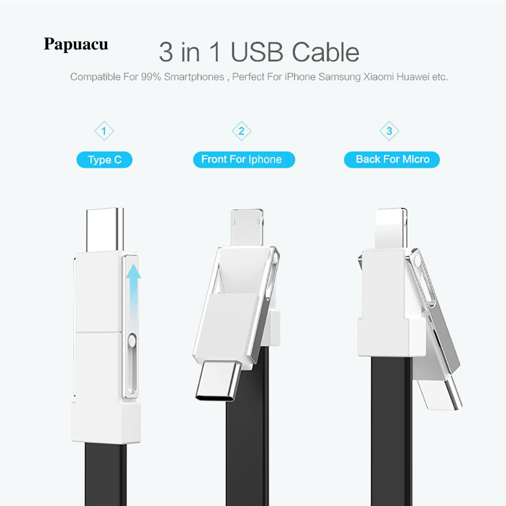 Dây sạc móc khóa 3 trong 1 2A Micro USB Type C cho Android iOS