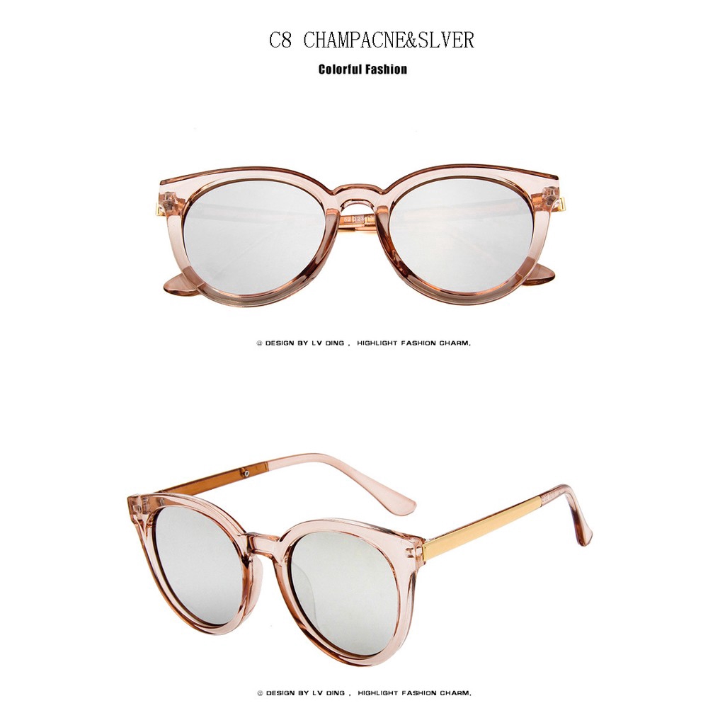 Kính mát SAMJUNE mắt mèo tráng gương phong cách cổ điển