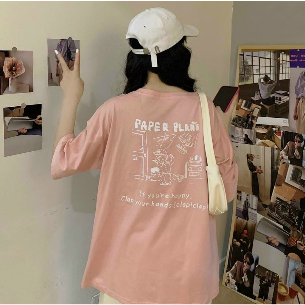 Áo thun unisex in hình cậu bé hạnh phúc form rộng tay lỡ freesize