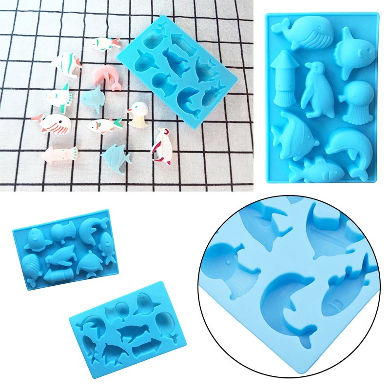 Khuôn silicone làm bánh tạo hình 8 con cá heo đại dương dễ thương