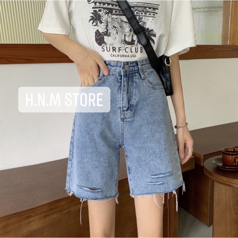 [Ảnh thật] (Siêu Sale) Quần short Jean nữ màu xanh rách nhẹ cá tính quần ngố vải demin cao cấp phong cách Hàn Quốc cao