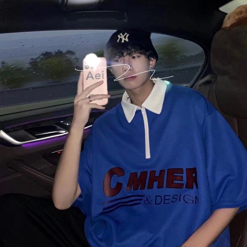 Áo polo Ngắn Tay Dáng Rộng Cổ Bẻ In Chữ Phong Cách Hàn Quốc Thời Trang Mùa Hè Dành Cho Cặp Đôi 2022