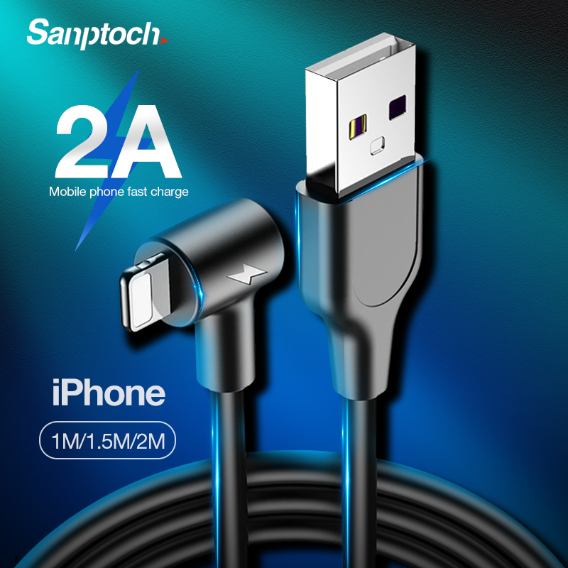 Dây cáp sạc nhanh Sanptoch 90 độ dài 1M / 1.5M / 2M cho IPhone 11 Pro Max XS XR X IPad Ipod IOS
