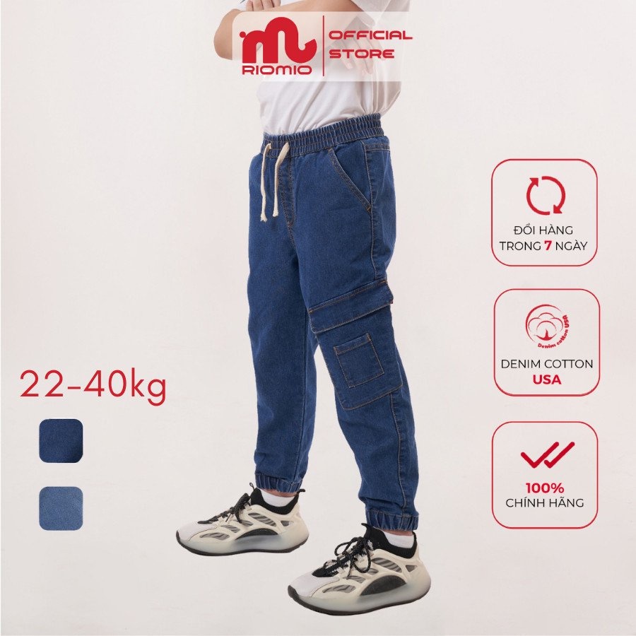 Quần bò bé trai jean dài cho bé 10-11 tuổi RIOMIO cạp chun chất liệu Denim Cotton USA cao cấp - RM014