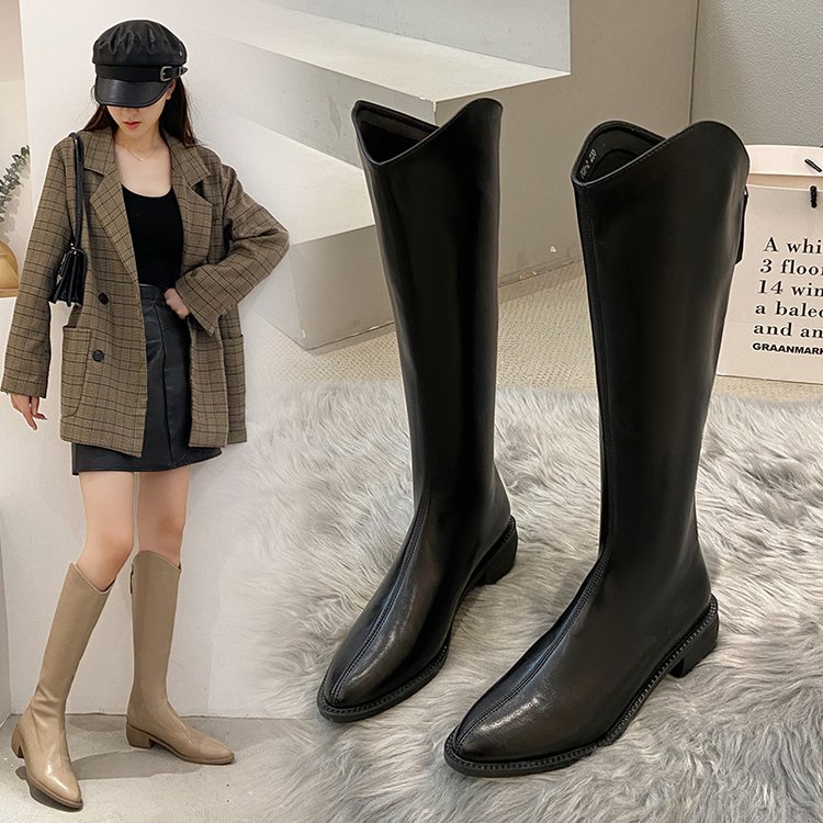 Giày bốt cổ cao có khóa kéo giữ ấm thời trang thu đông mới | BigBuy360 - bigbuy360.vn