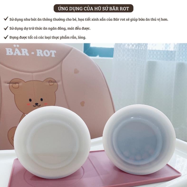 Bát Sứ Ăn Dặm Cho Bé Ceramic Bar Rot Hoạ Tiết Có Nắp Silicon Chống Tràn